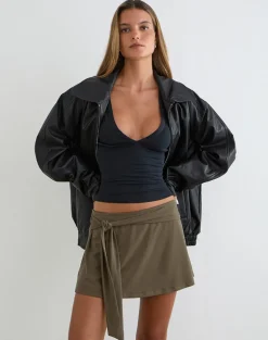 Grecia Tie Mini Skirt in Cupro Khaki