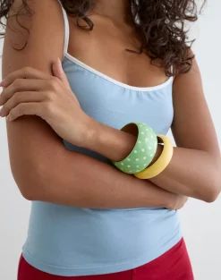 Green Polka Dot Bangle and Yellow Bangle Set