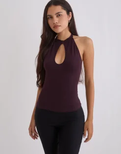 Gretita High Neck Top in Jersey Redwood