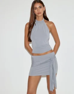 Gretna Tie Mini Skirt in Cupro Lilac Grey