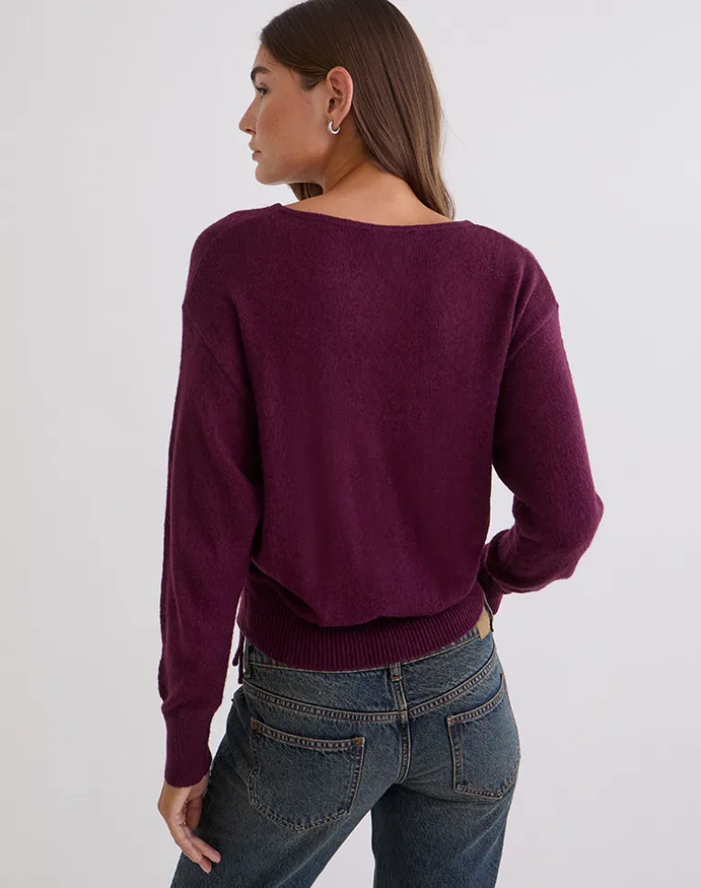 Grisha Long Sleeve Knit Top in Plum