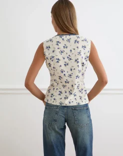 Gronini Top in Ditsy Leaf Rose Navy