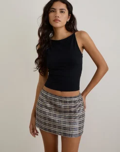 Guizio Mini Skirt in Sequin Vintage Check Brown