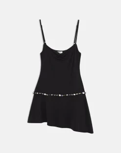 Gussie Mini Dress with Shell Trim in Cupro Black