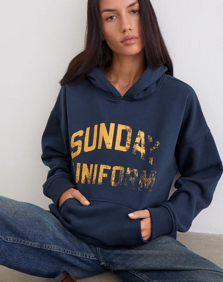 Guyton Hoodie in Navy with Sunday Uniform Graphic