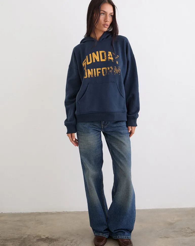 Guyton Hoodie in Navy with Sunday Uniform Graphic