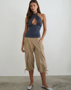 Gyomei Wrap Top in Jersey Ocean Storm with Eyelets