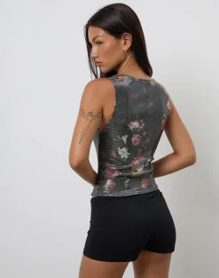 Hala Vest Top in Sequin Vintage Flower
