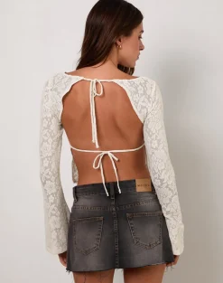 Halfi Long Sleeve Top in Hibiscus Crochet Lace Ivory