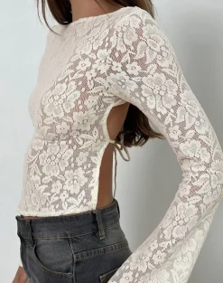 Halfi Long Sleeve Top in Hibiscus Crochet Lace Ivory