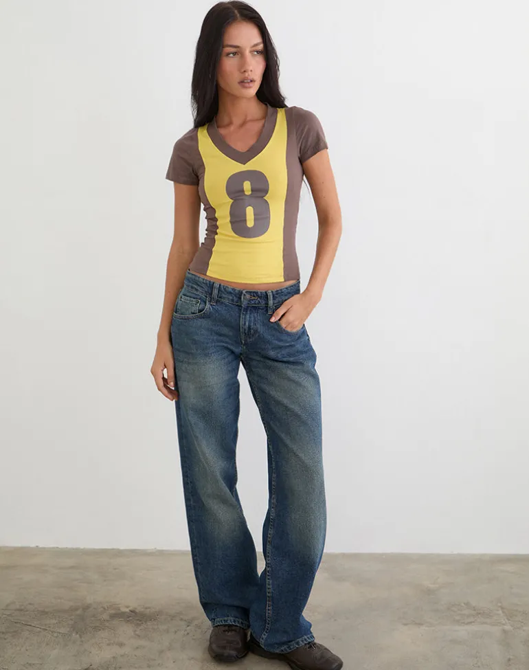 Haloda V Neck Top in Sunflower Coffee Quartz Combination