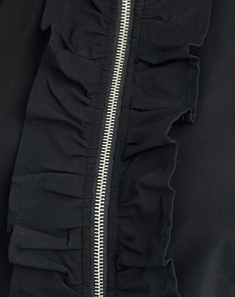 Hanae Zip Frill Top in Tailoring Black