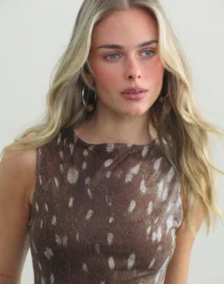 Handira Top in Mesh Blurry Deer Brown