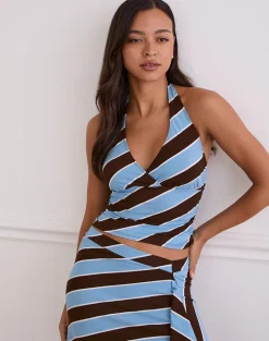 Haya Plunge Top in Retro Stripe Blue