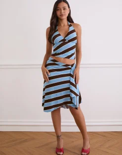 Haya Plunge Top in Retro Stripe Blue