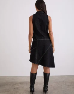 Hayashi Asymmetrical Midi Skirt in Denim Black Wash
