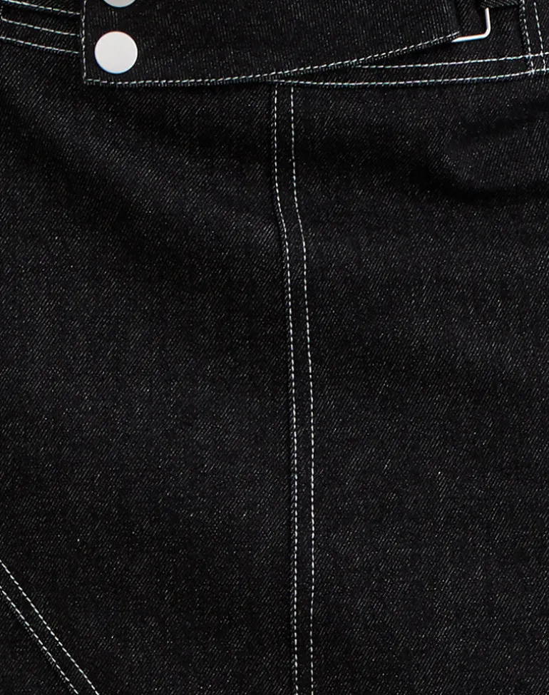 Hayashi Asymmetrical Midi Skirt in Denim Black Wash