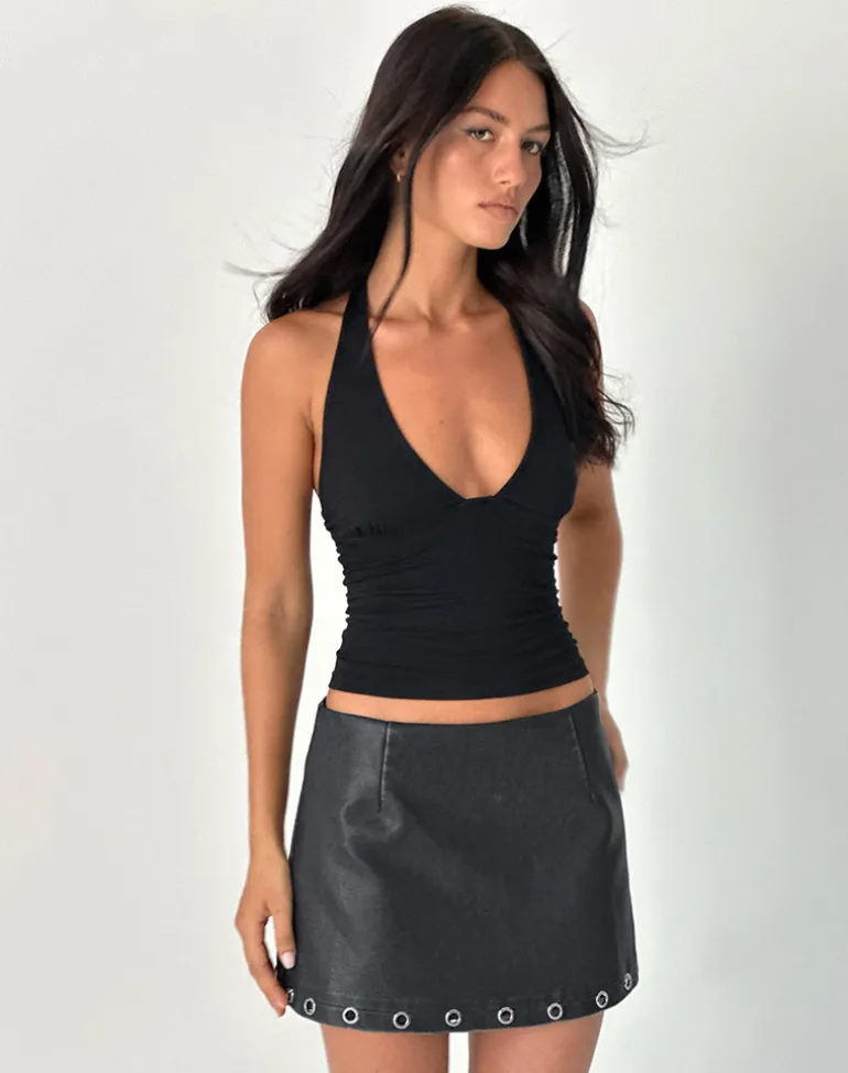 Hedda Mini Skirt in Distressed PU Black