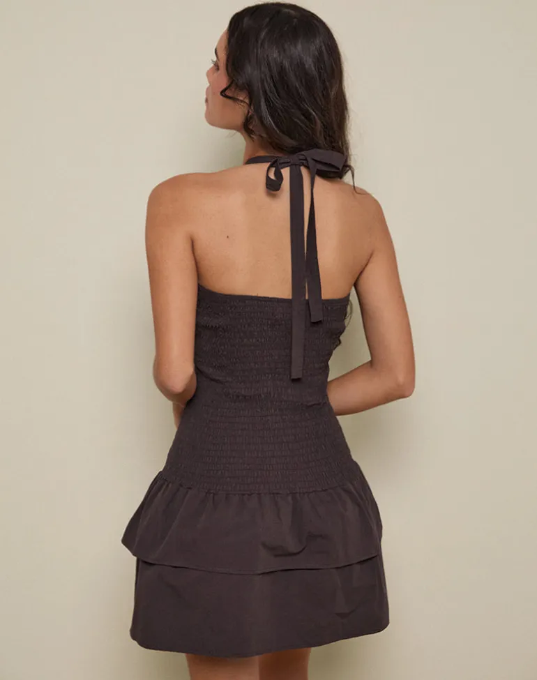 Herais Halterneck Mini Dress in Deep Mahogany