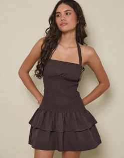 Herais Halterneck Mini Dress in Deep Mahogany