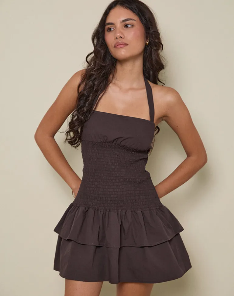 Herais Halterneck Mini Dress in Deep Mahogany