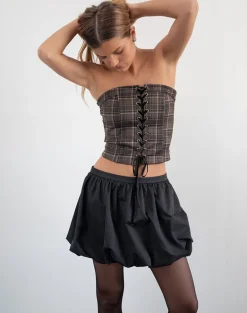 Heska Lace Front Corset Top in Brown Check