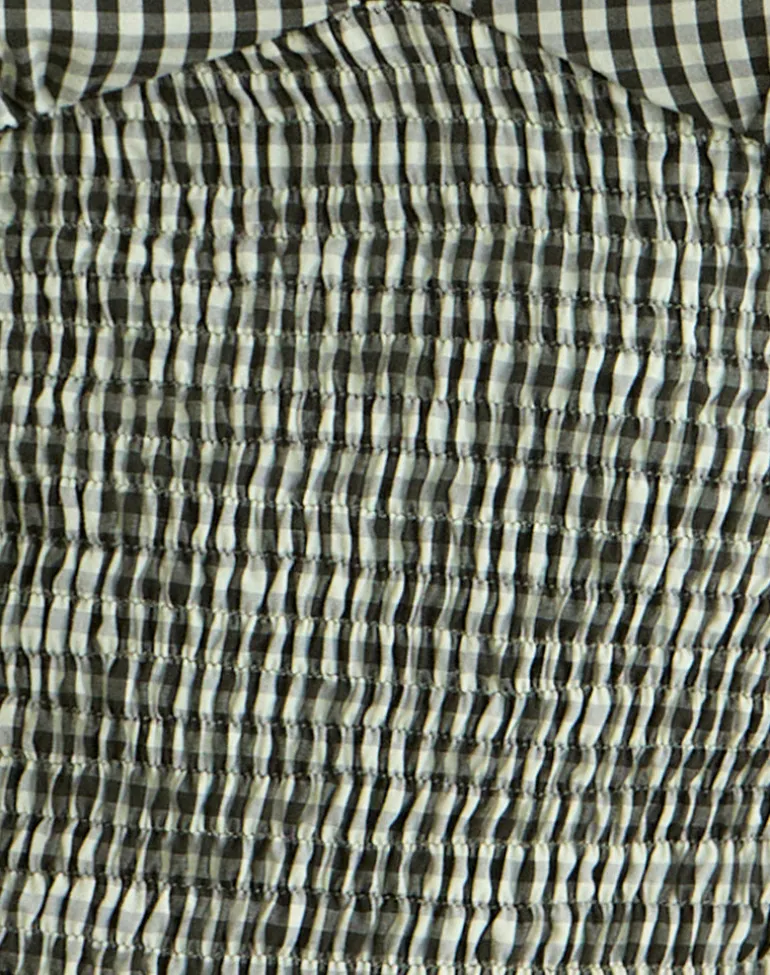 Hevalis Plunge Top in Mini Gingham Dark Green