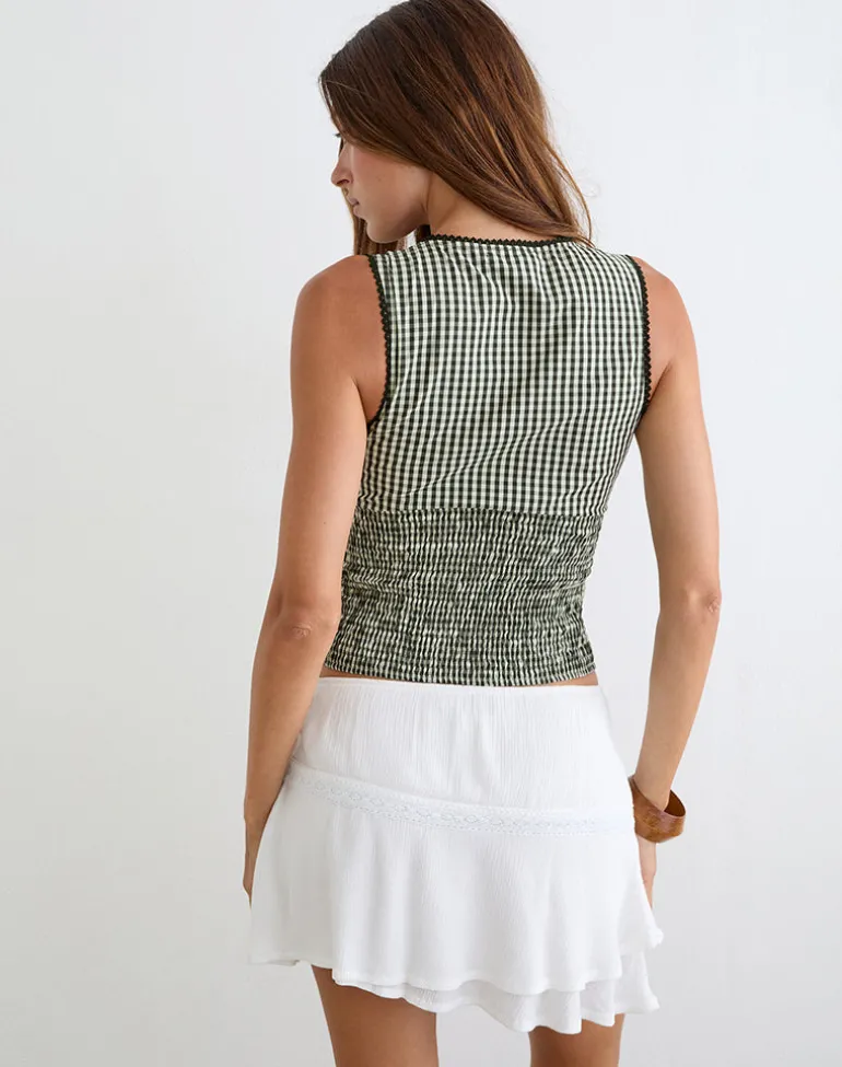 Hevalis Plunge Top in Mini Gingham Dark Green
