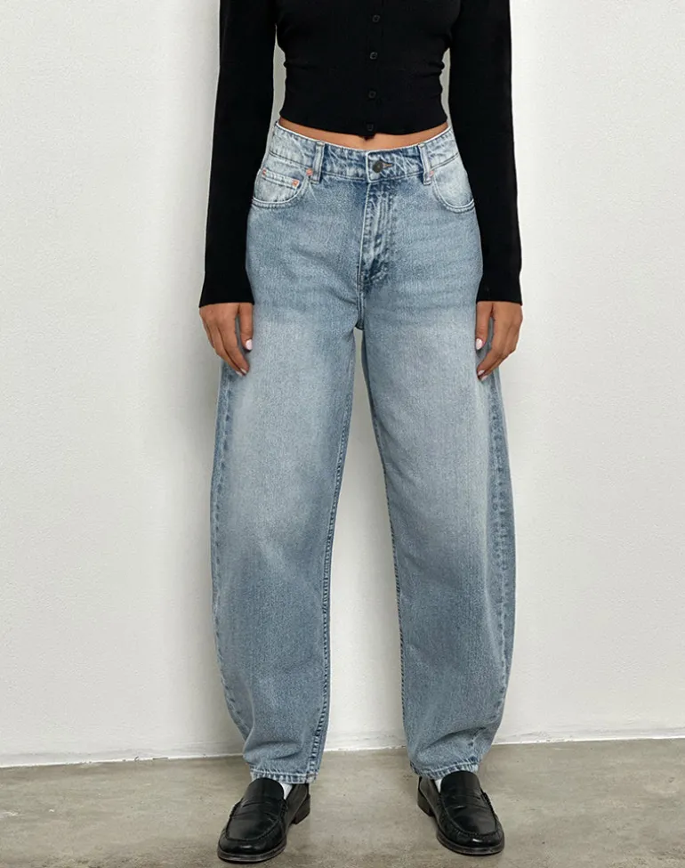 High Rise Barrel Jean in Blue