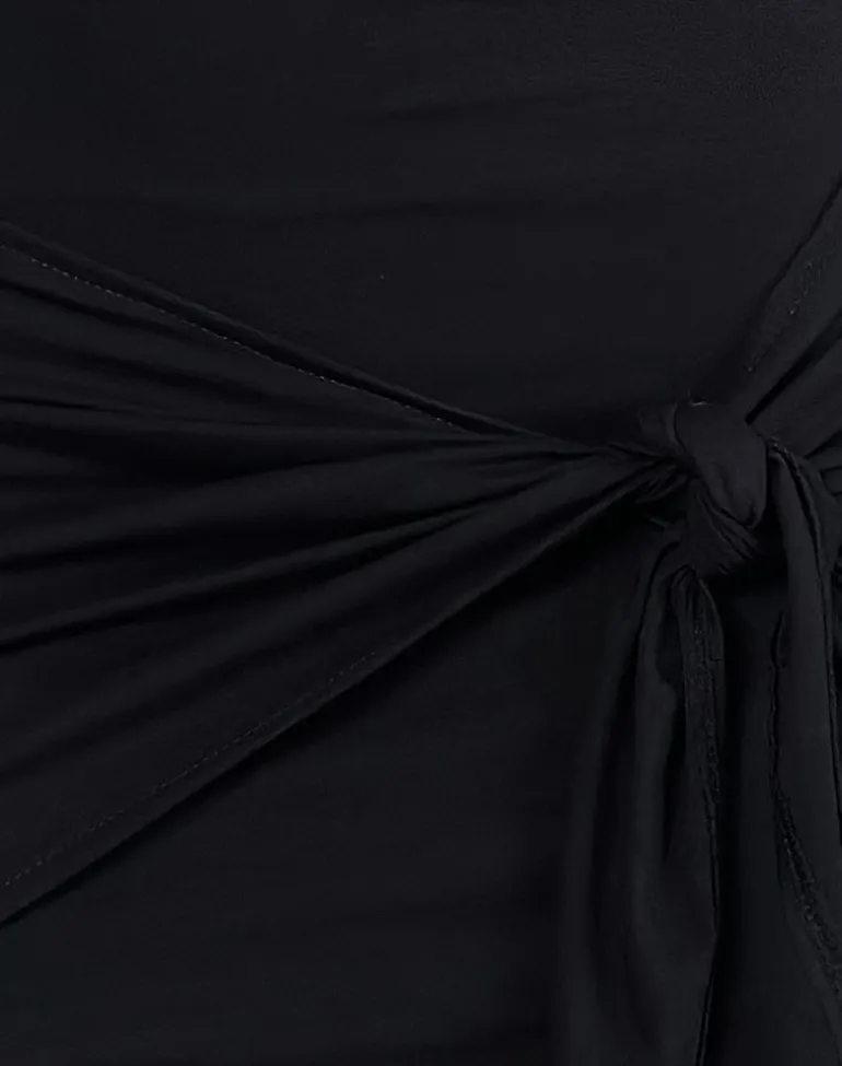 Hikira Plunge Mini Dress in Black with Tie Belt