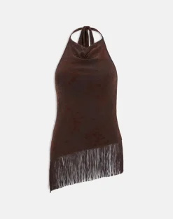 Hineco High Neck Top in Fine Leaf Flower Ganache