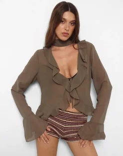 Hirap Blouse with Scarf in Chiffon Coffee