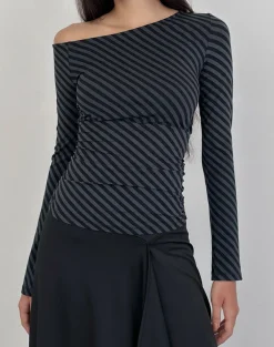 Hoang Slouch Top in Oblique Stripe Ocean Storm