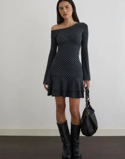Hongsai Mini Dress in Oblique Stripe Ocean Storm