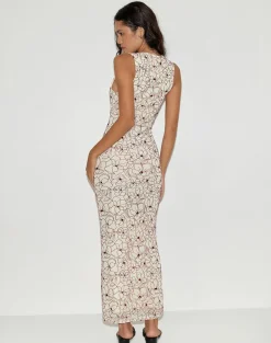 Hoover Maxi Dress in Line Flower Cream