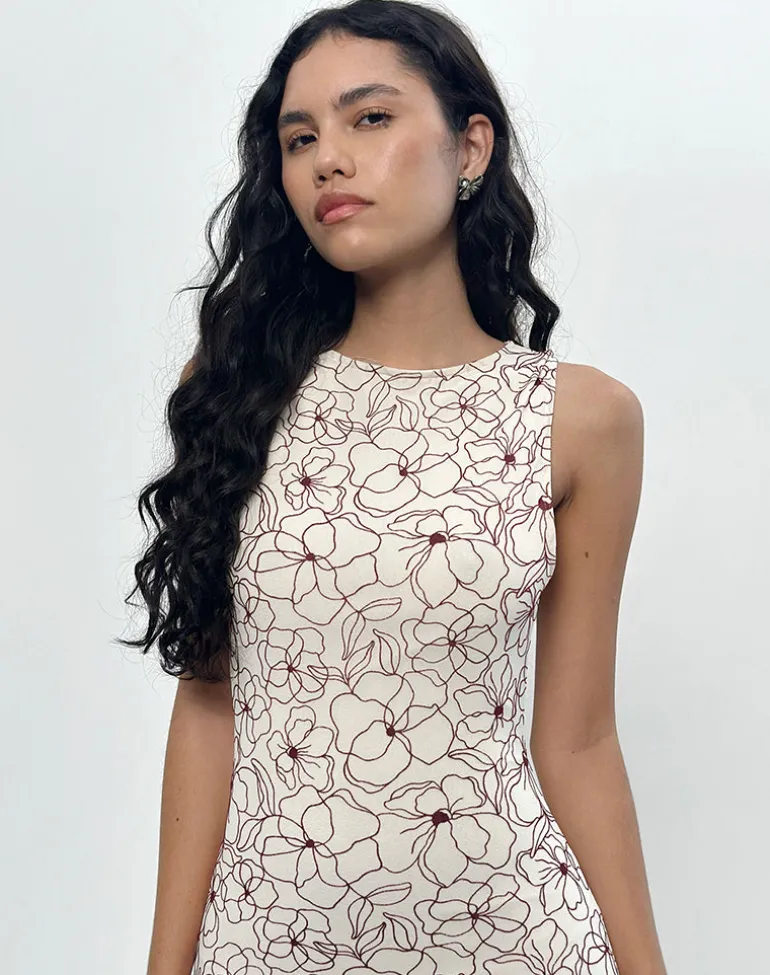 Hoover Maxi Dress in Line Flower Cream