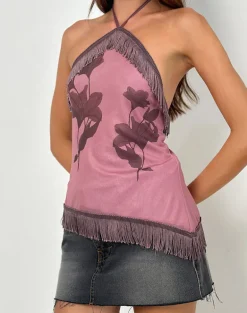 Howard Fringe Top in Tonal Flower Mauve