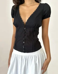Ilias Corset Top in Poplin Black