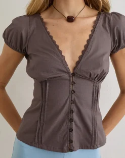 Ilias Corset Top in Poplin Peppercorn