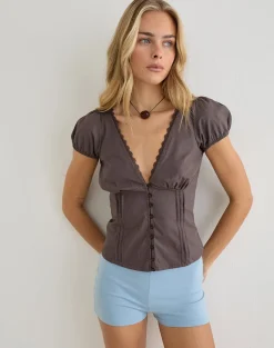 Ilias Corset Top in Poplin Peppercorn