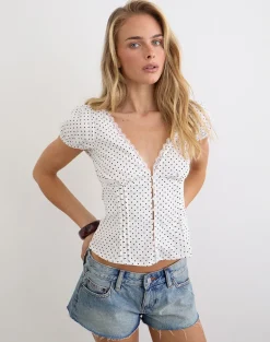 Ilias Corset Top in White with Micro Polka Black