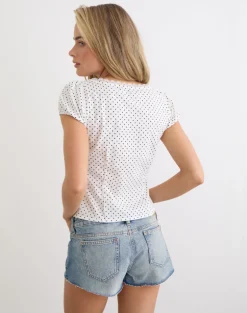 Ilias Corset Top in White with Micro Polka Black