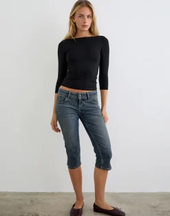 Ione Quarter Sleeve Top in Black
