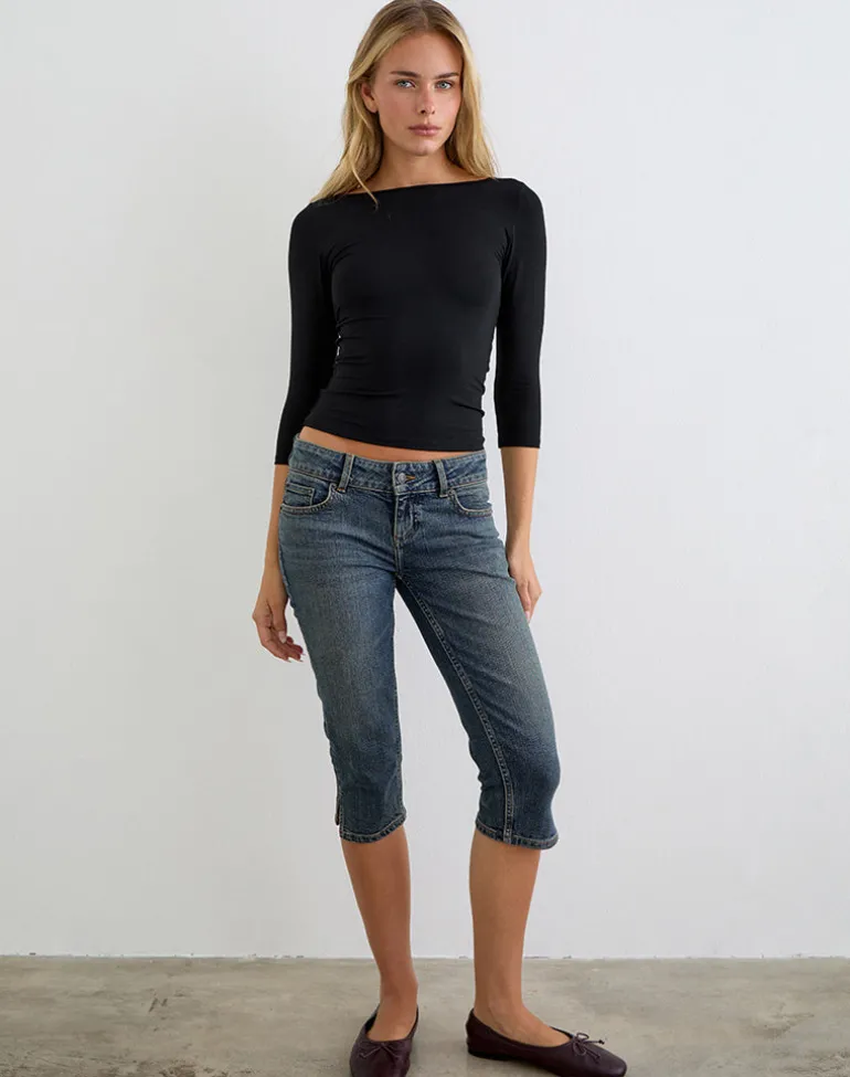 Ione Quarter Sleeve Top in Black