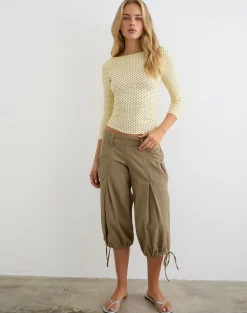 Ione Quarter Sleeve Top in Butter Yellow with Micro Polka Dots