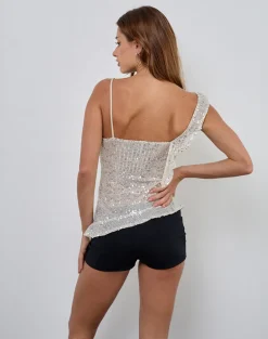 Iranila Asymmetrical Top in Gauzy Sequin Neutral