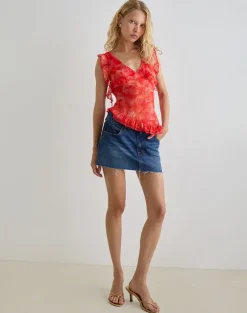 Iravela Asym Top in Paisley Chiffon Red