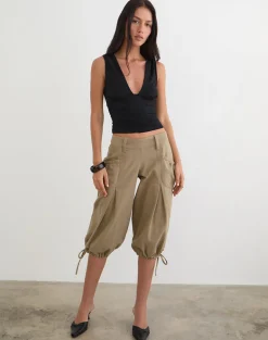 Iria Cargo Capri Trouser in Twill Khaki