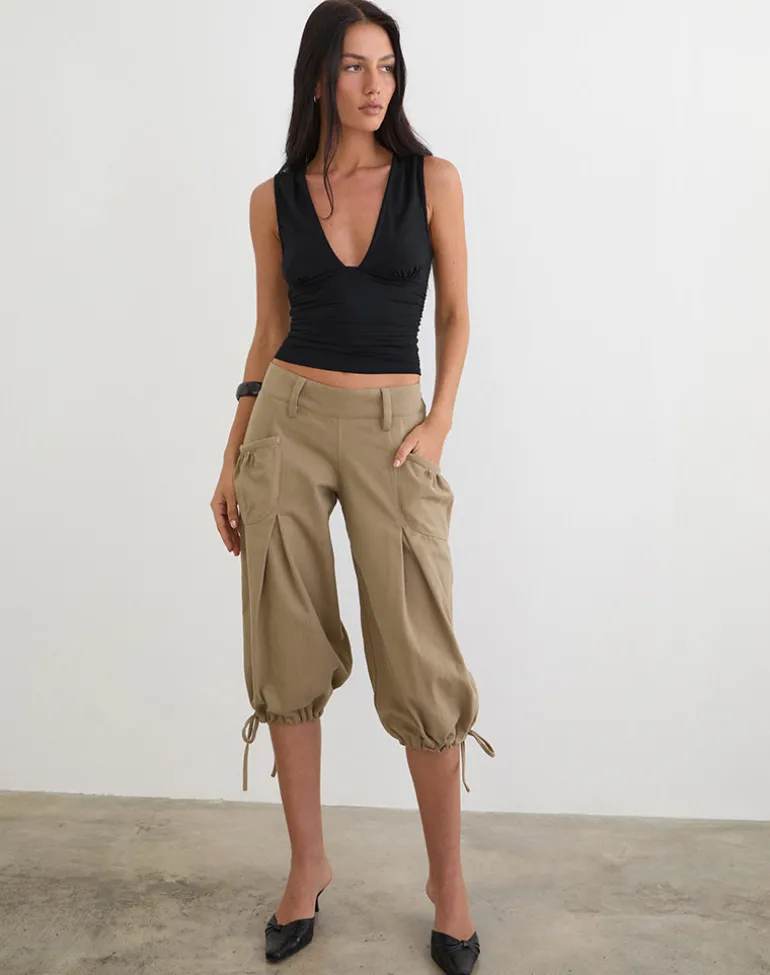 Iria Cargo Capri Trouser in Twill Khaki
