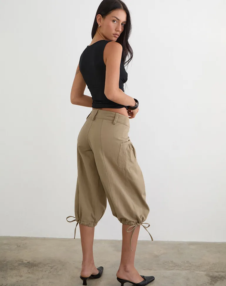 Iria Cargo Capri Trouser in Twill Khaki